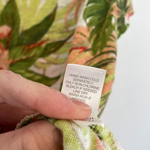 J. JILL Love Linen Tropical Floral Tie Front Tee White Green Short Sleeve Blouse - Picture 10 of 14